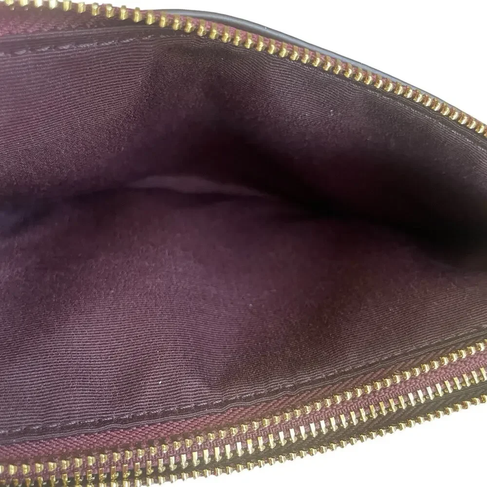 COACH Double Corner Zip Wristlet Wallet NWT Wine Multi Pebbled Leather Gold Tone